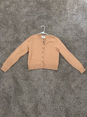 Classic Women's Crewneck Button Cardigan in Camel
